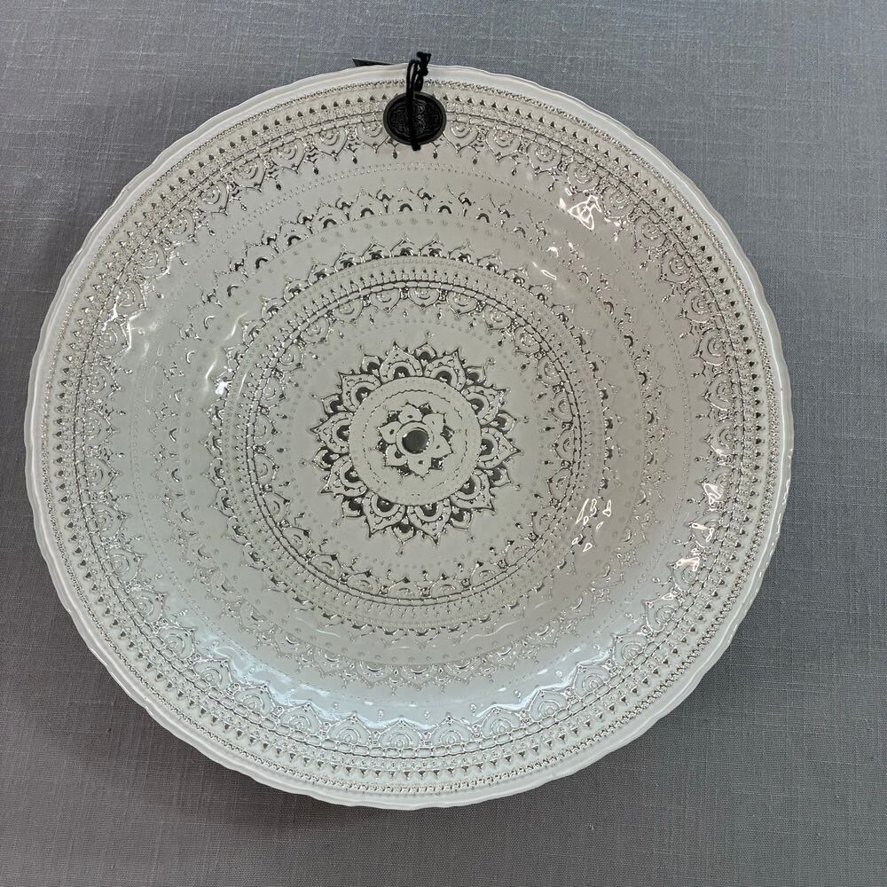 Artistic Accents Turkish Glass Charger Plate Silver Decor New 13 Inch